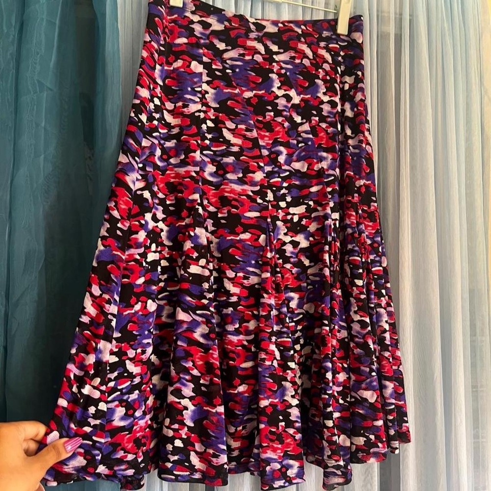 Abstract Pink Purple Mesh Overlay Midi Skirt
